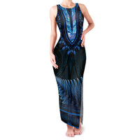 Blue African Dashiki With Aotearoa Maori Family Matching Tank Maxi Dress and Hawaiian Shirt Paua Shell Mix Silver Fern LT14 Mom's Dress Blue - Polynesian Pride