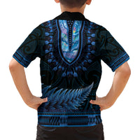 Blue African Dashiki With Aotearoa Maori Hawaiian Shirt Paua Shell Mix Silver Fern