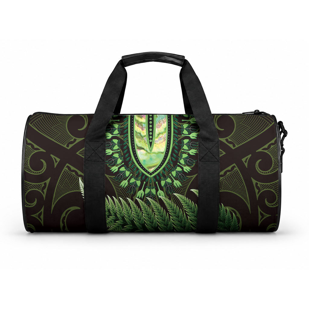 Lime Green African Dashiki With Aotearoa Maori Duffle Bag Paua Shell Mix Silver Fern LT14 One size Lime Green - Polynesian Pride