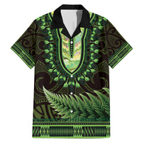 Lime Green African Dashiki With Aotearoa Maori Family Matching Mermaid Dress and Hawaiian Shirt Paua Shell Mix Silver Fern LT14 Dad's Shirt - Short Sleeve Lime Green - Polynesian Pride