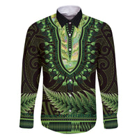Lime Green African Dashiki With Aotearoa Maori Family Matching Off Shoulder Short Dress and Hawaiian Shirt Paua Shell Mix Silver Fern LT14 Dad's Shirt - Long Sleeve Lime Green - Polynesian Pride