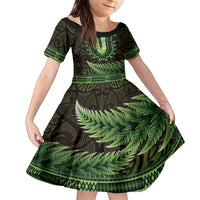 Lime Green African Dashiki With Aotearoa Maori Family Matching Short Sleeve Bodycon Dress and Hawaiian Shirt Paua Shell Mix Silver Fern LT14 Daughter's Dress Lime Green - Polynesian Pride