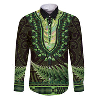Lime Green African Dashiki With Aotearoa Maori Family Matching Short Sleeve Bodycon Dress and Hawaiian Shirt Paua Shell Mix Silver Fern LT14 Dad's Shirt - Long Sleeve Lime Green - Polynesian Pride