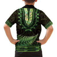 Lime Green African Dashiki With Aotearoa Maori Family Matching Summer Maxi Dress and Hawaiian Shirt Paua Shell Mix Silver Fern LT14 - Polynesian Pride