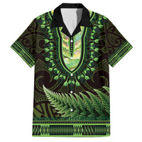 Lime Green African Dashiki With Aotearoa Maori Family Matching Summer Maxi Dress and Hawaiian Shirt Paua Shell Mix Silver Fern LT14 Dad's Shirt - Short Sleeve Lime Green - Polynesian Pride