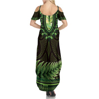 Lime Green African Dashiki With Aotearoa Maori Family Matching Summer Maxi Dress and Hawaiian Shirt Paua Shell Mix Silver Fern LT14 - Polynesian Pride