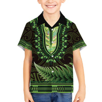 Lime Green African Dashiki With Aotearoa Maori Family Matching Summer Maxi Dress and Hawaiian Shirt Paua Shell Mix Silver Fern LT14 Son's Shirt Lime Green - Polynesian Pride