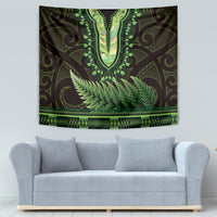 Lime Green African Dashiki With Aotearoa Maori Tapestry Paua Shell Mix Silver Fern
