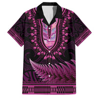 Pink African Dashiki With Aotearoa Maori Family Matching Long Sleeve Bodycon Dress and Hawaiian Shirt Paua Shell Mix Silver Fern LT14 Dad's Shirt - Short Sleeve Pink - Polynesian Pride