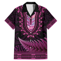 Pink African Dashiki With Aotearoa Maori Family Matching Mermaid Dress and Hawaiian Shirt Paua Shell Mix Silver Fern LT14 Dad's Shirt - Short Sleeve Pink - Polynesian Pride
