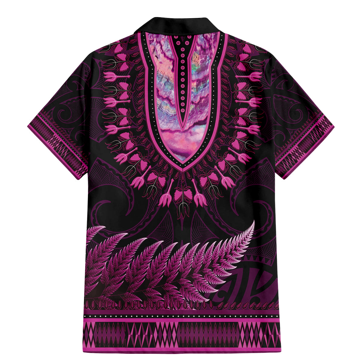 Pink African Dashiki With Aotearoa Maori Family Matching Mermaid Dress and Hawaiian Shirt Paua Shell Mix Silver Fern LT14 - Polynesian Pride