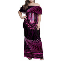 Pink African Dashiki With Aotearoa Maori Family Matching Off Shoulder Maxi Dress and Hawaiian Shirt Paua Shell Mix Silver Fern LT14 Mom's Dress Pink - Polynesian Pride