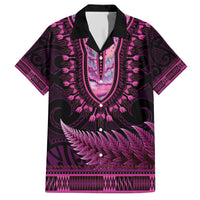 Pink African Dashiki With Aotearoa Maori Family Matching Short Sleeve Bodycon Dress and Hawaiian Shirt Paua Shell Mix Silver Fern LT14 Dad's Shirt - Short Sleeve Pink - Polynesian Pride