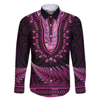 Pink African Dashiki With Aotearoa Maori Family Matching Short Sleeve Bodycon Dress and Hawaiian Shirt Paua Shell Mix Silver Fern LT14 Dad's Shirt - Long Sleeve Pink - Polynesian Pride