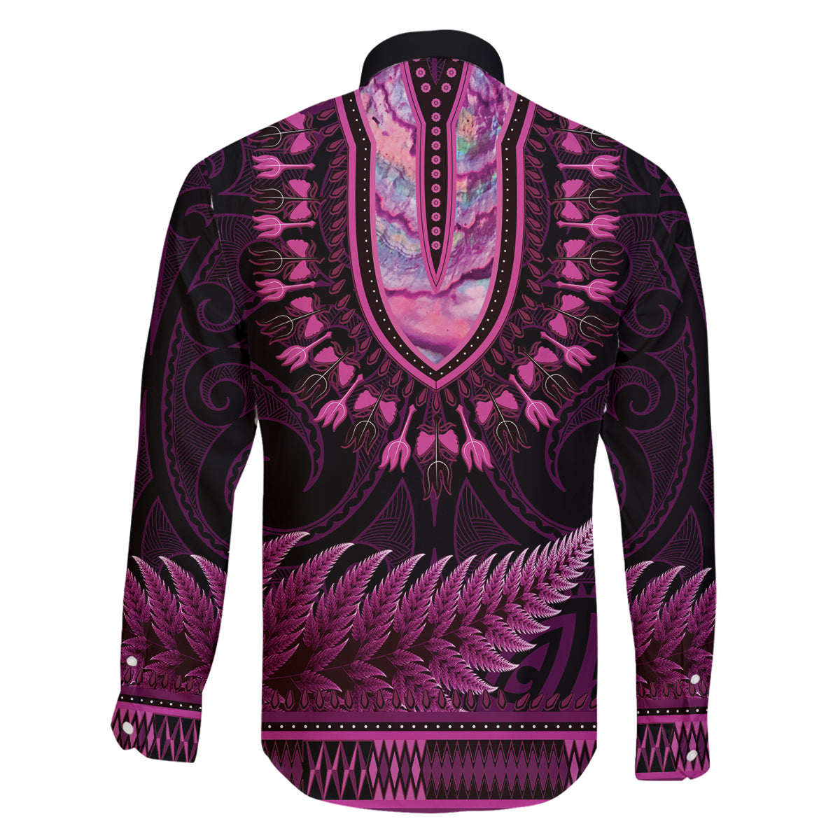 Pink African Dashiki With Aotearoa Maori Family Matching Tank Maxi Dress and Hawaiian Shirt Paua Shell Mix Silver Fern LT14 - Polynesian Pride