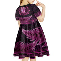 Pink African Dashiki With Aotearoa Maori Kid Short Sleeve Dress Paua Shell Mix Silver Fern LT14 - Polynesian Pride