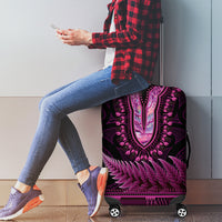 Pink African Dashiki With Aotearoa Maori Luggage Cover Paua Shell Mix Silver Fern LT14 - Polynesian Pride