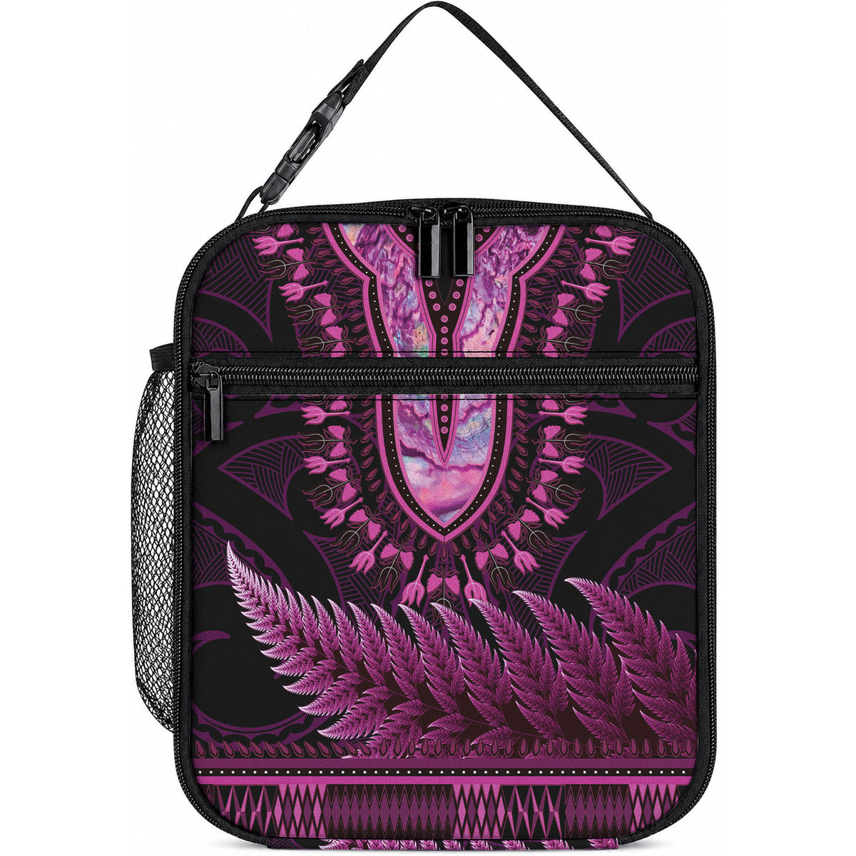 Pink African Dashiki With Aotearoa Maori Lunch Bag Paua Shell Mix Silver Fern LT14 10.2 × 8.3 × 4.3 inch Pink - Polynesian Pride