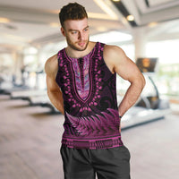 Pink African Dashiki With Aotearoa Maori Men Tank Top Paua Shell Mix Silver Fern LT14 Pink - Polynesian Pride