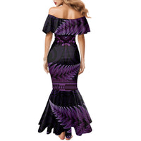 Purple African Dashiki With Aotearoa Maori Family Matching Mermaid Dress and Hawaiian Shirt Paua Shell Mix Silver Fern LT14 - Polynesian Pride