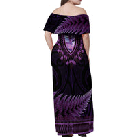 Purple African Dashiki With Aotearoa Maori Family Matching Off Shoulder Maxi Dress and Hawaiian Shirt Paua Shell Mix Silver Fern LT14 - Polynesian Pride