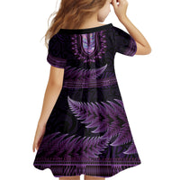Purple African Dashiki With Aotearoa Maori Family Matching Off Shoulder Short Dress and Hawaiian Shirt Paua Shell Mix Silver Fern LT14 - Polynesian Pride