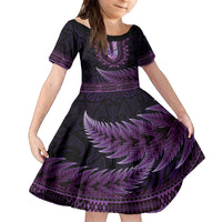 Purple African Dashiki With Aotearoa Maori Family Matching Puletasi and Hawaiian Shirt Paua Shell Mix Silver Fern LT14 Daughter's Dress Purple - Polynesian Pride