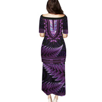 Purple African Dashiki With Aotearoa Maori Family Matching Puletasi and Hawaiian Shirt Paua Shell Mix Silver Fern LT14 - Polynesian Pride