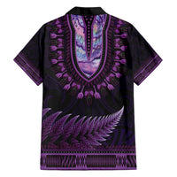 Purple African Dashiki With Aotearoa Maori Family Matching Short Sleeve Bodycon Dress and Hawaiian Shirt Paua Shell Mix Silver Fern LT14 - Polynesian Pride