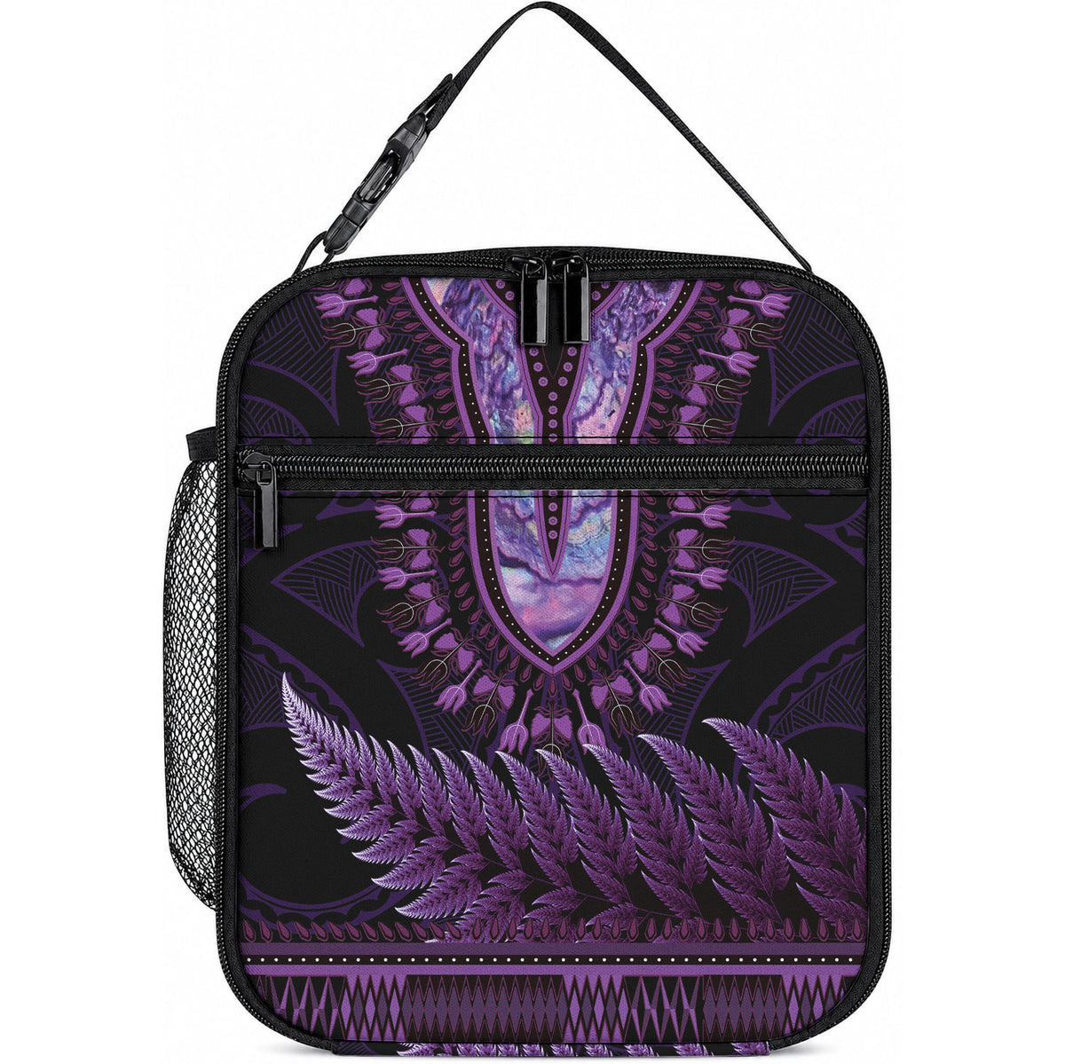 Purple African Dashiki With Aotearoa Maori Lunch Bag Paua Shell Mix Silver Fern LT14 10.2 × 8.3 × 4.3 inch Purple - Polynesian Pride