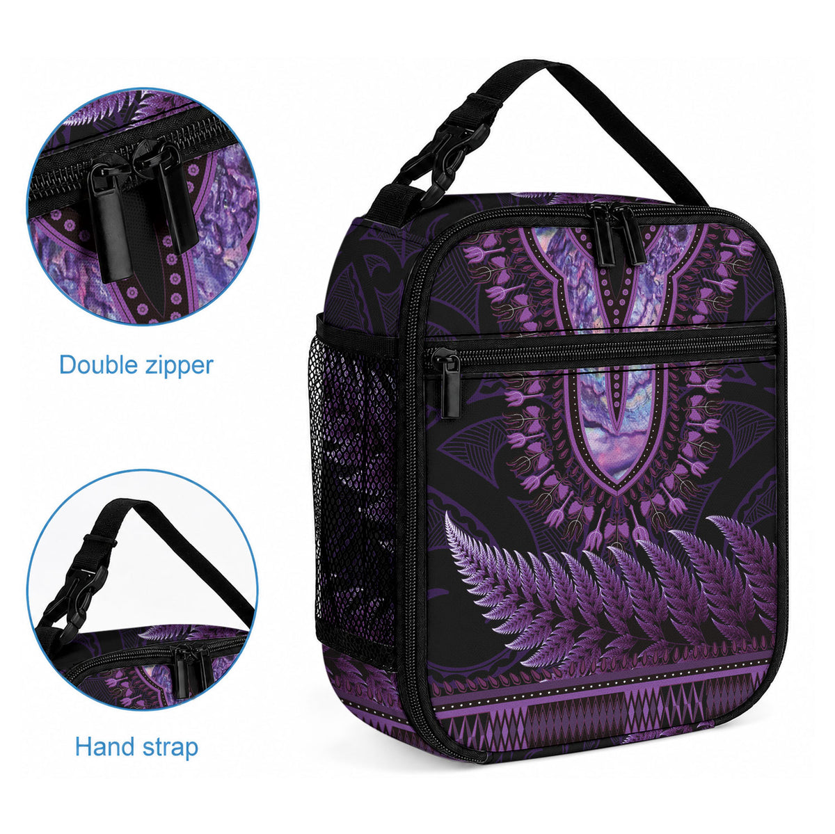 Purple African Dashiki With Aotearoa Maori Lunch Bag Paua Shell Mix Silver Fern LT14 - Polynesian Pride