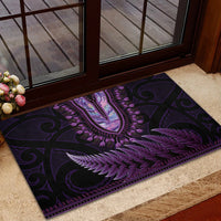 Purple African Dashiki With Aotearoa Maori Rubber Doormat Paua Shell Mix Silver Fern