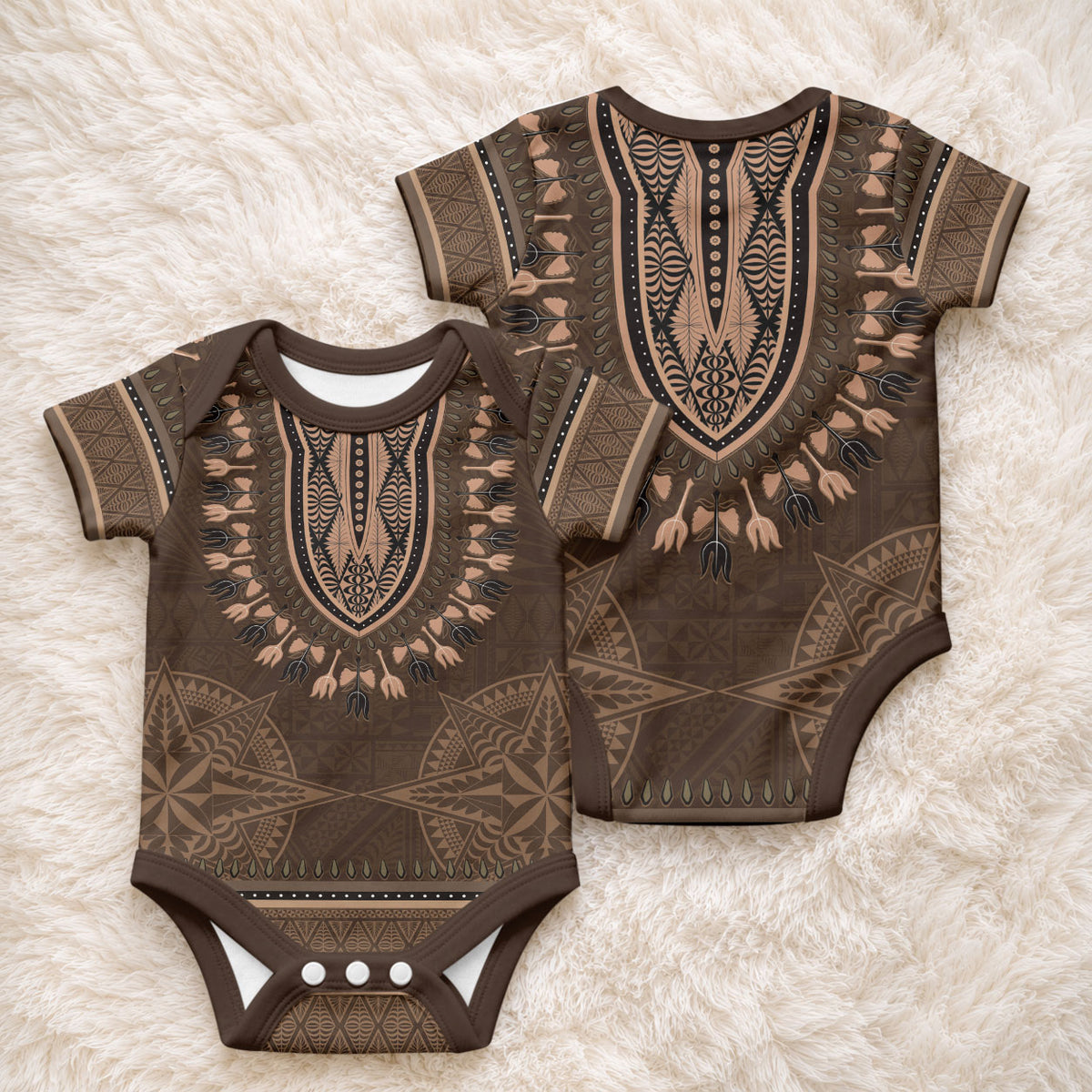 Brown African Dashiki With Tonga Ngatu Pattern Baby Onesie LT14 - Polynesian Pride