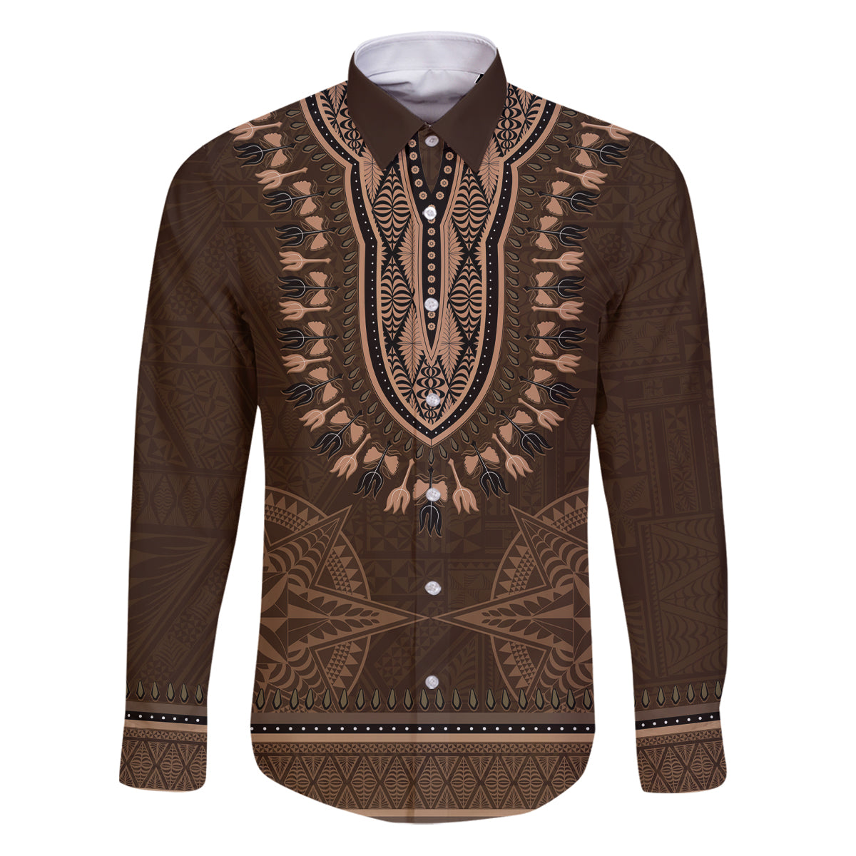 Brown African Dashiki With Tonga Ngatu Pattern Family Matching Puletasi and Hawaiian Shirt