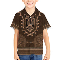 Brown African Dashiki With Tonga Ngatu Pattern Family Matching Short Sleeve Bodycon Dress and Hawaiian Shirt