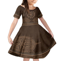 Brown African Dashiki With Tonga Ngatu Pattern Family Matching Tank Maxi Dress and Hawaiian Shirt