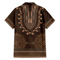 Brown African Dashiki With Tonga Ngatu Pattern Family Matching Tank Maxi Dress and Hawaiian Shirt