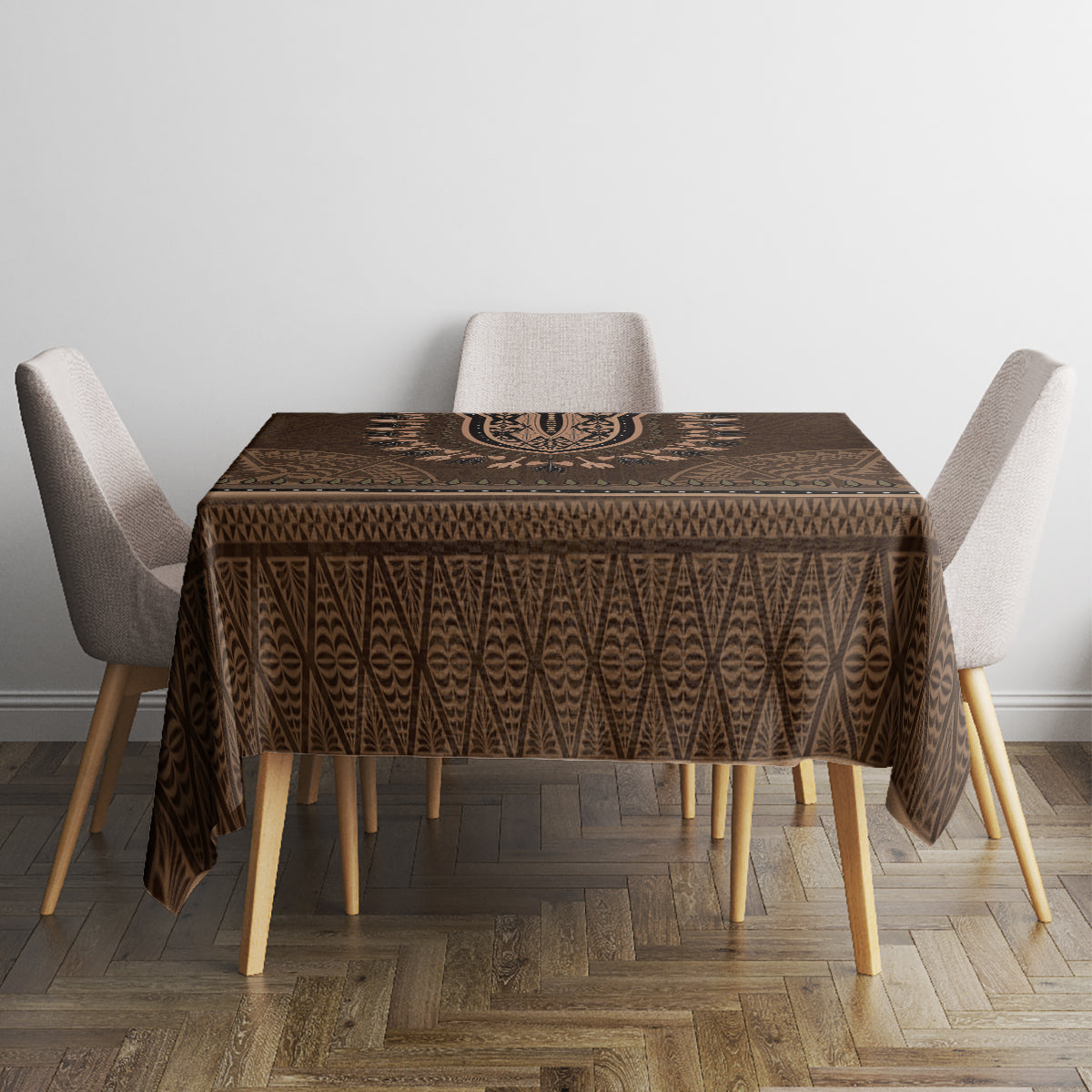 Brown African Dashiki With Tonga Ngatu Pattern Tablecloth