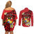 Personalised Tonga Emancipation Day Couples Matching Off Shoulder Short Dress and Long Sleeve Button Shirt Tongan Ngatu Pattern - Red Version