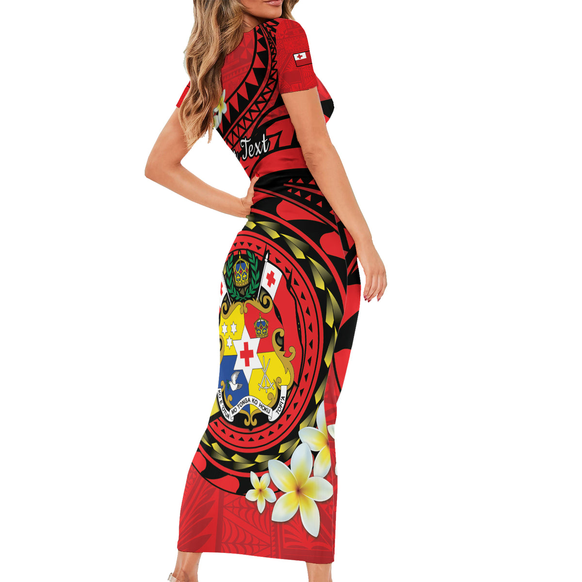 Personalised Tonga Emancipation Day Family Matching Short Sleeve Bodycon Dress and Hawaiian Shirt Tongan Ngatu Pattern - Red Version