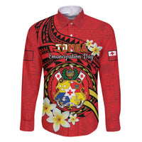 Personalised Tonga Emancipation Day Family Matching Tank Maxi Dress and Hawaiian Shirt Tongan Ngatu Pattern - Red Version