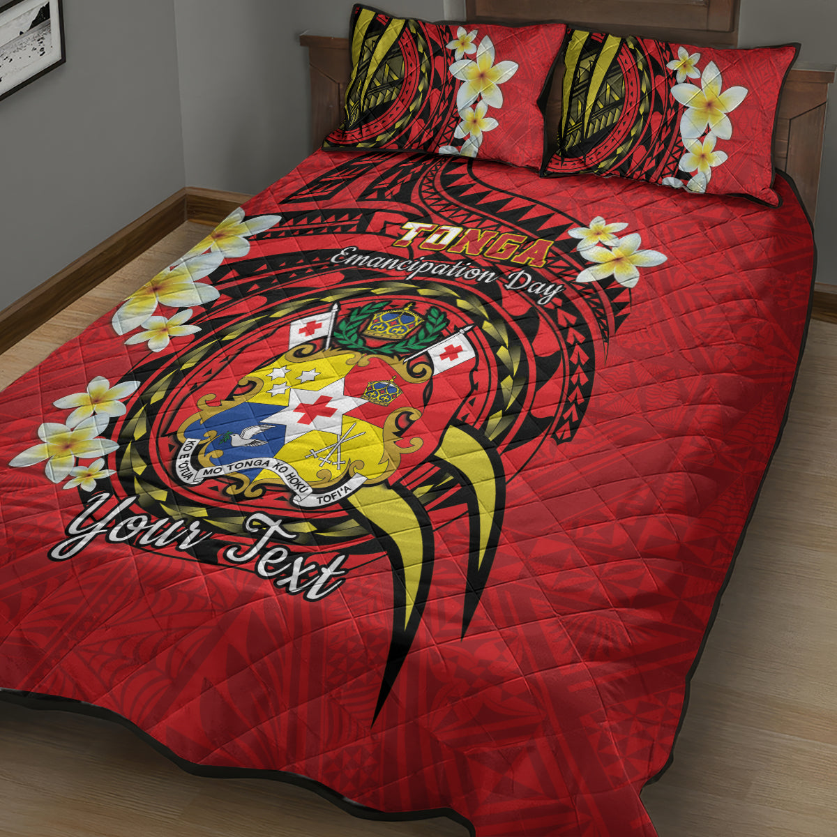 Personalised Tonga Emancipation Day Quilt Bed Set Tongan Ngatu Pattern - Red Version LT14 - Polynesian Pride