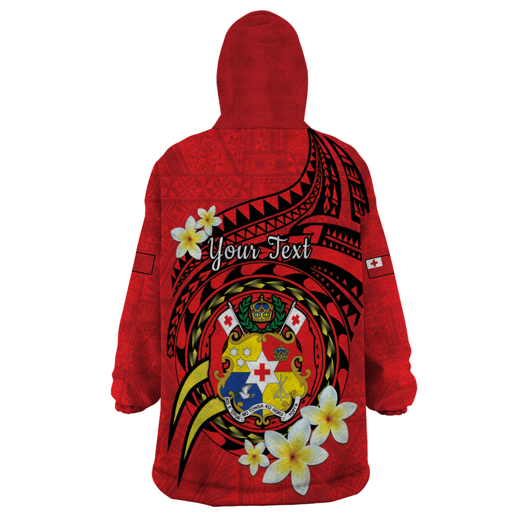 Personalised Tonga Emancipation Day Wearable Blanket Hoodie Tongan Ngatu Pattern - Red Version