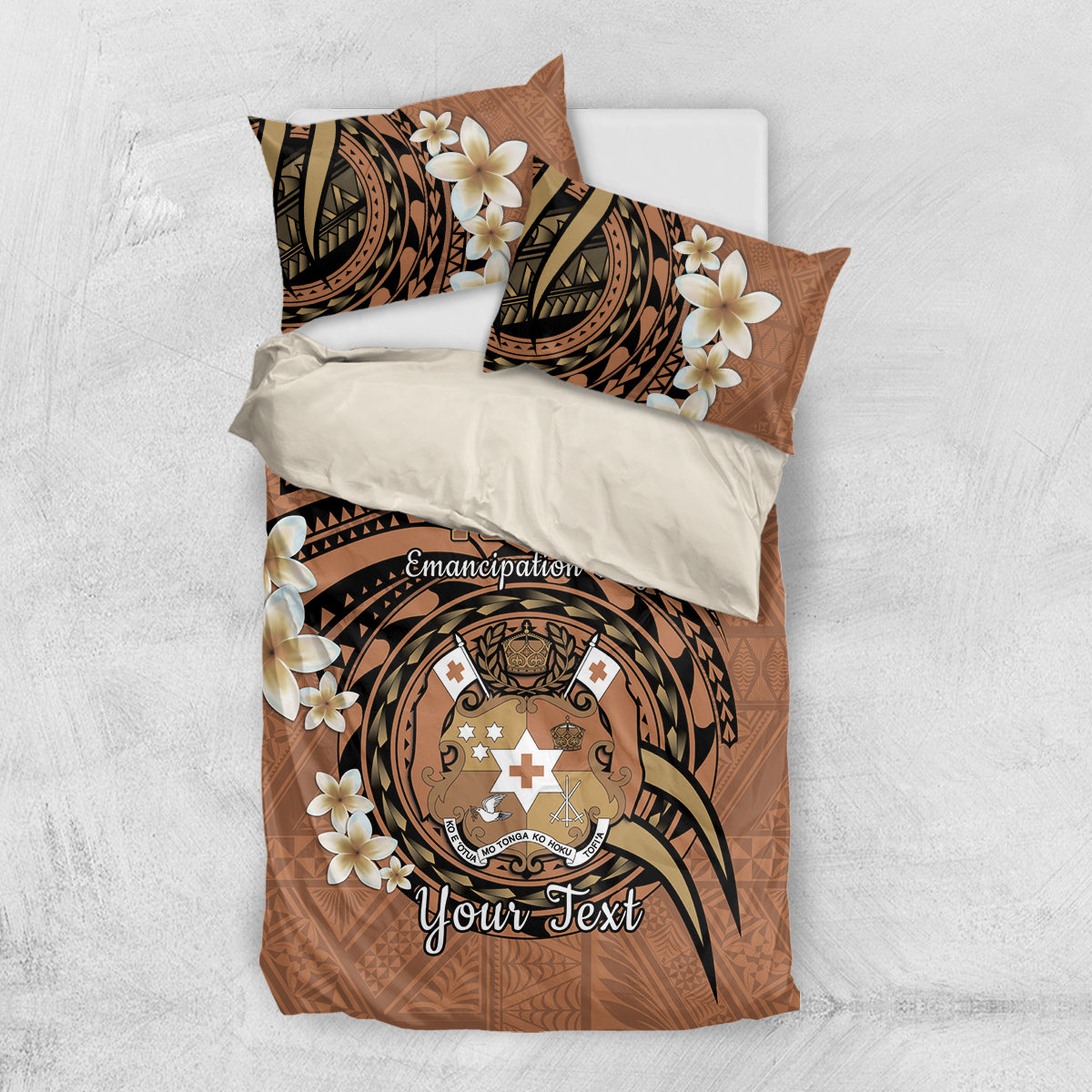 Personalised Tonga Emancipation Day Bedding Set Tongan Ngatu Pattern - Brown Version