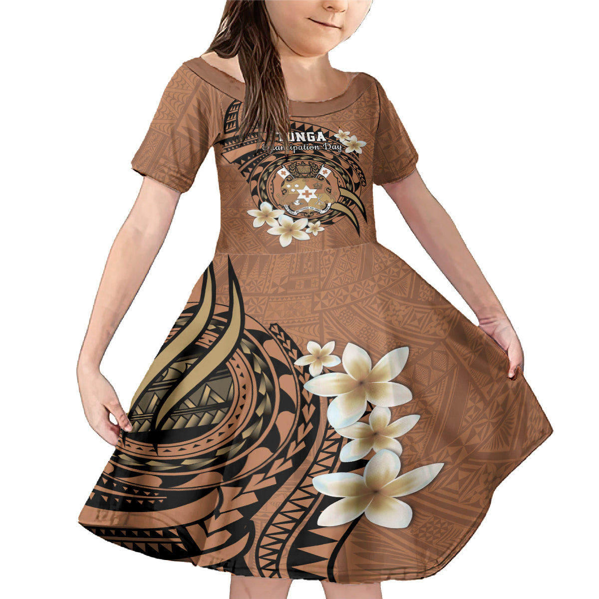 Personalised Tonga Emancipation Day Family Matching Mermaid Dress and Hawaiian Shirt Tongan Ngatu Pattern - Brown Version