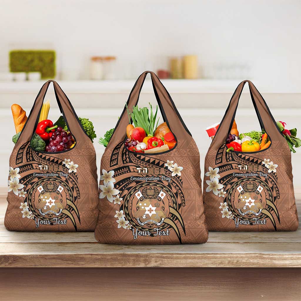 Personalised Tonga Emancipation Day Grocery Bag Tongan Ngatu Pattern - Brown Version