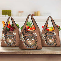 Personalised Tonga Emancipation Day Grocery Bag Tongan Ngatu Pattern - Brown Version