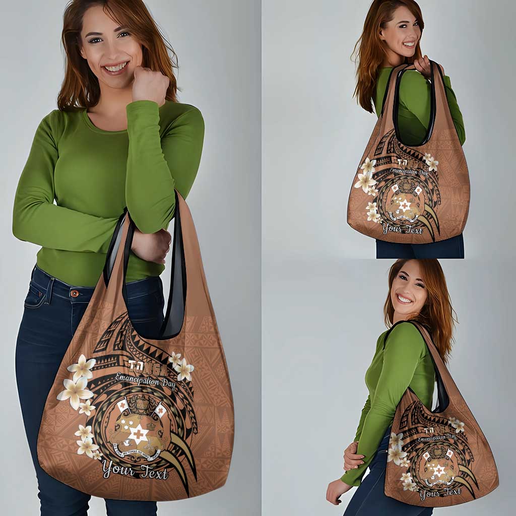 Personalised Tonga Emancipation Day Grocery Bag Tongan Ngatu Pattern - Brown Version