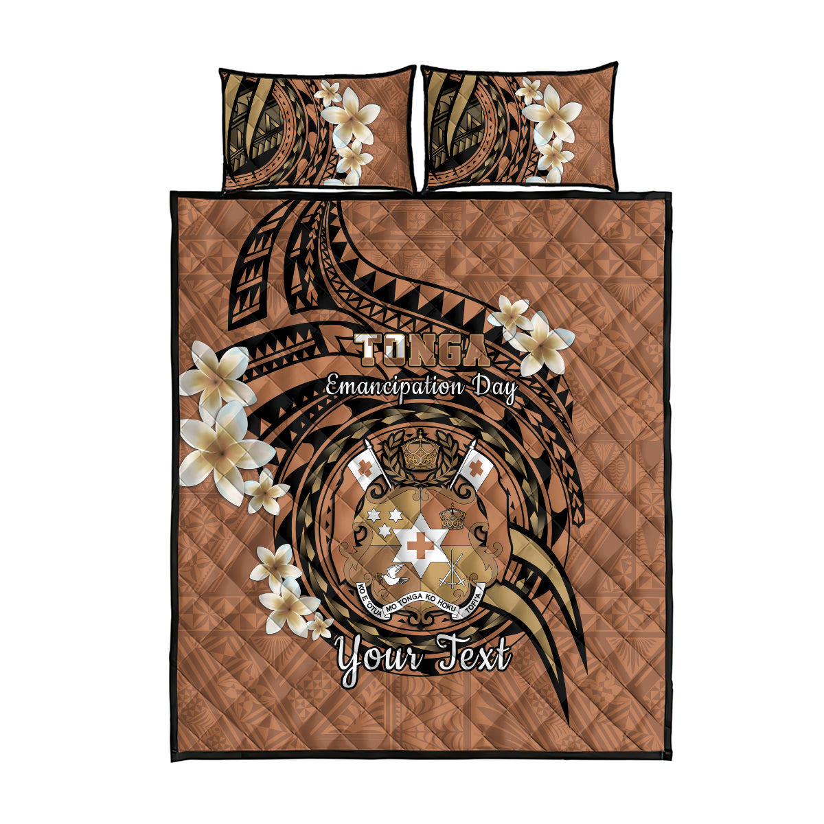 Personalised Tonga Emancipation Day Quilt Bed Set Tongan Ngatu Pattern - Brown Version LT14 - Polynesian Pride