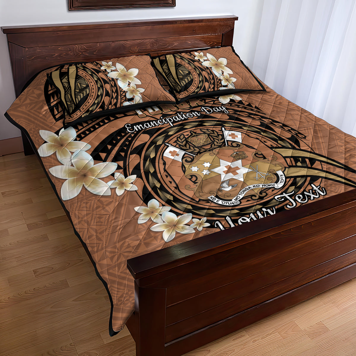 Personalised Tonga Emancipation Day Quilt Bed Set Tongan Ngatu Pattern - Brown Version LT14 - Polynesian Pride